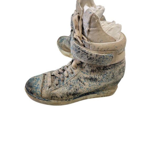 Prada Women's size 7.5 blue paint splash high top sneaker - Picture 2 of 16